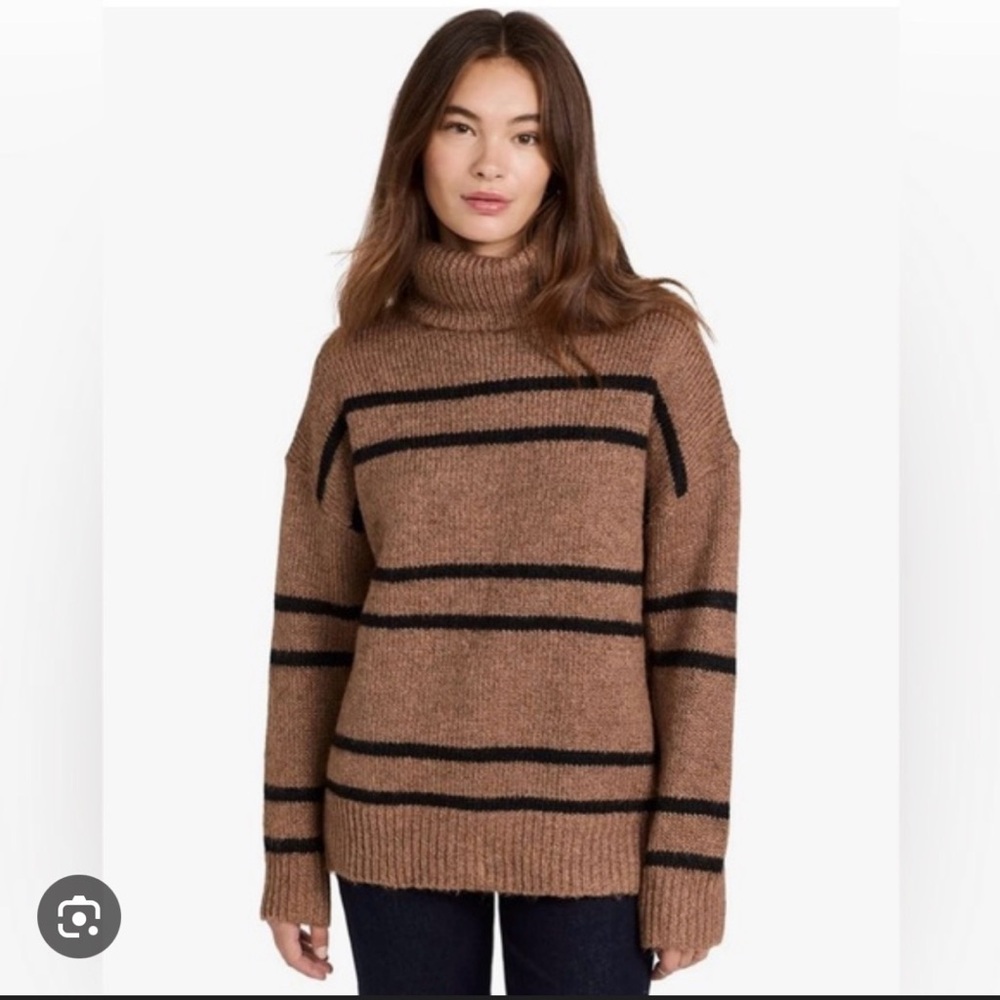 Line & Dot Veronica Striped Turtleneck Sweater – Brown / Black – Size M 🤎